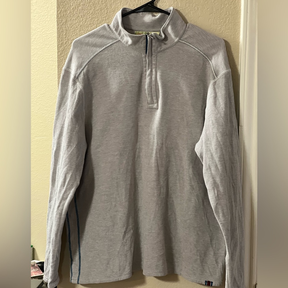 Tommy Bahama Sweater Mens Large Grey Long Sleeve Quarter Zip Pullover Outdoors